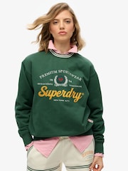Superdry Green Country Club Loose Crew Sweat Tops - Image 1 of 6