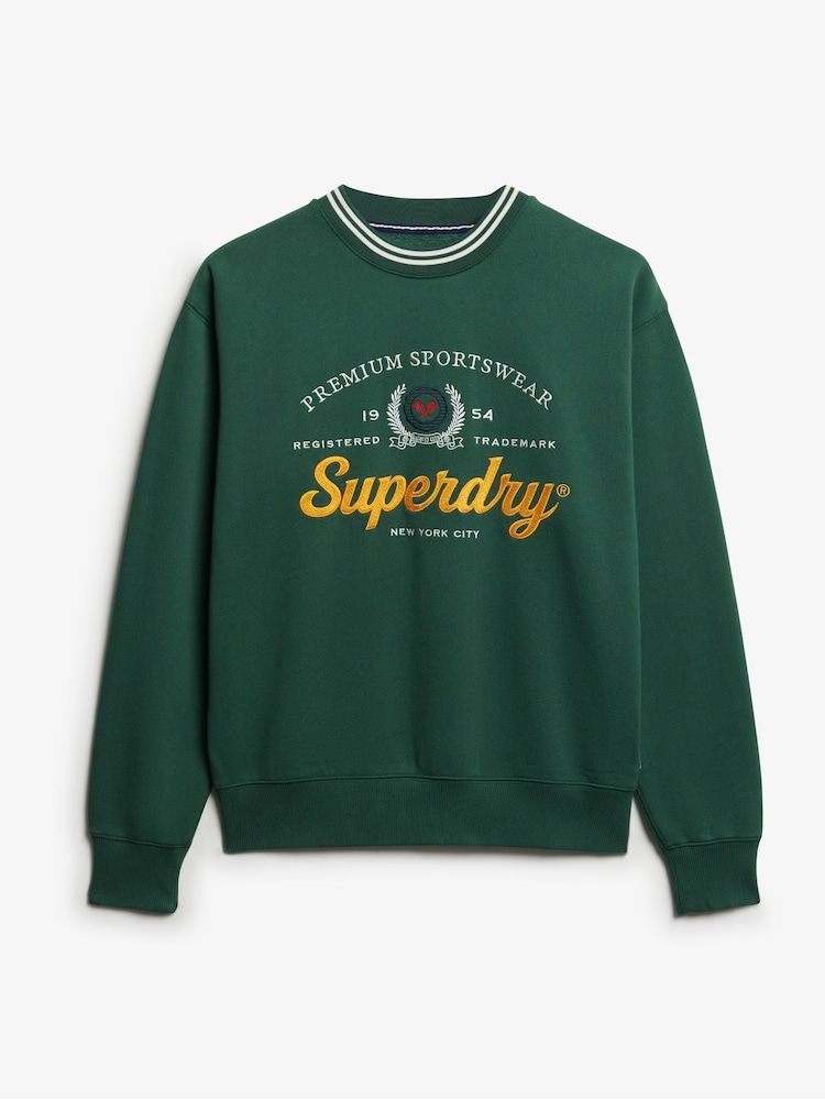 Superdry Green Country Club Loose Crew Sweat Tops - Image 5 of 6