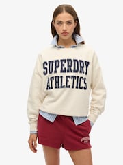 Кремовый - Superdry Ath Ess Relaxed Appliqué Crew 100% Cotton SweatShirts - Image 1 of 6