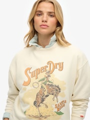 Superdry Cream Souvenir Graphic Loose Crew 100% Cotton Sweat Shirt - Image 3 of 6