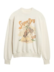 Superdry Cream Souvenir Graphic Loose Crew 100% Cotton Sweat Shirt - Image 5 of 6