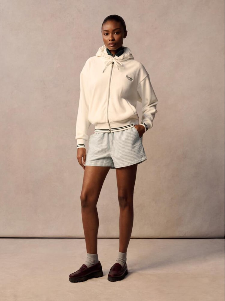 Superdry White Country Club Velour Zip Hoodie - Image 1 of 9