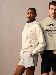 Superdry White Country Club Velour Zip Hoodie - Image 3 of 9