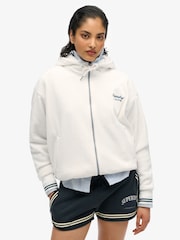 Superdry White Country Club Velour Zip Hoodie - Image 5 of 9