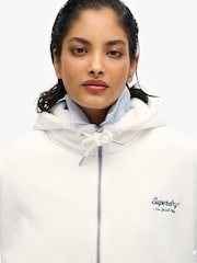 Superdry White Country Club Velour Zip Hoodie - Image 7 of 9