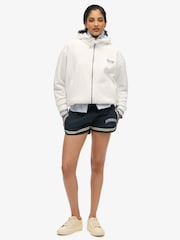 Superdry White Country Club Velour Zip Hoodie - Image 8 of 9
