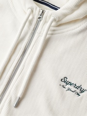Superdry White Country Club Velour Zip Hoodie - Image 9 of 9