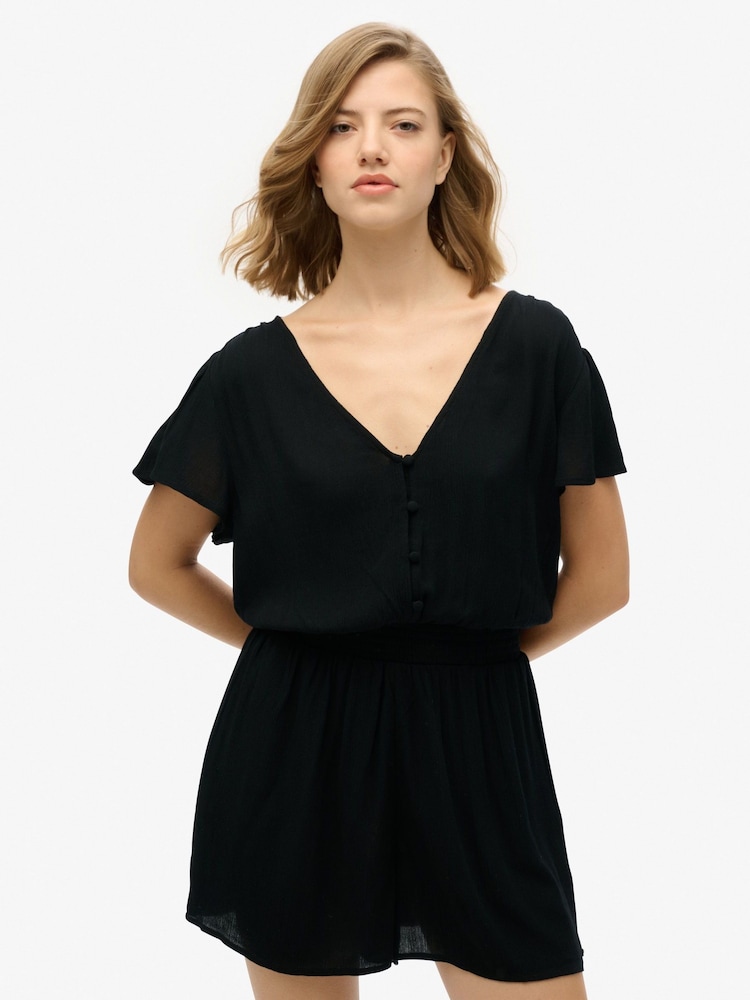 Superdry Black Printed Playsuit - Image 1 of 8