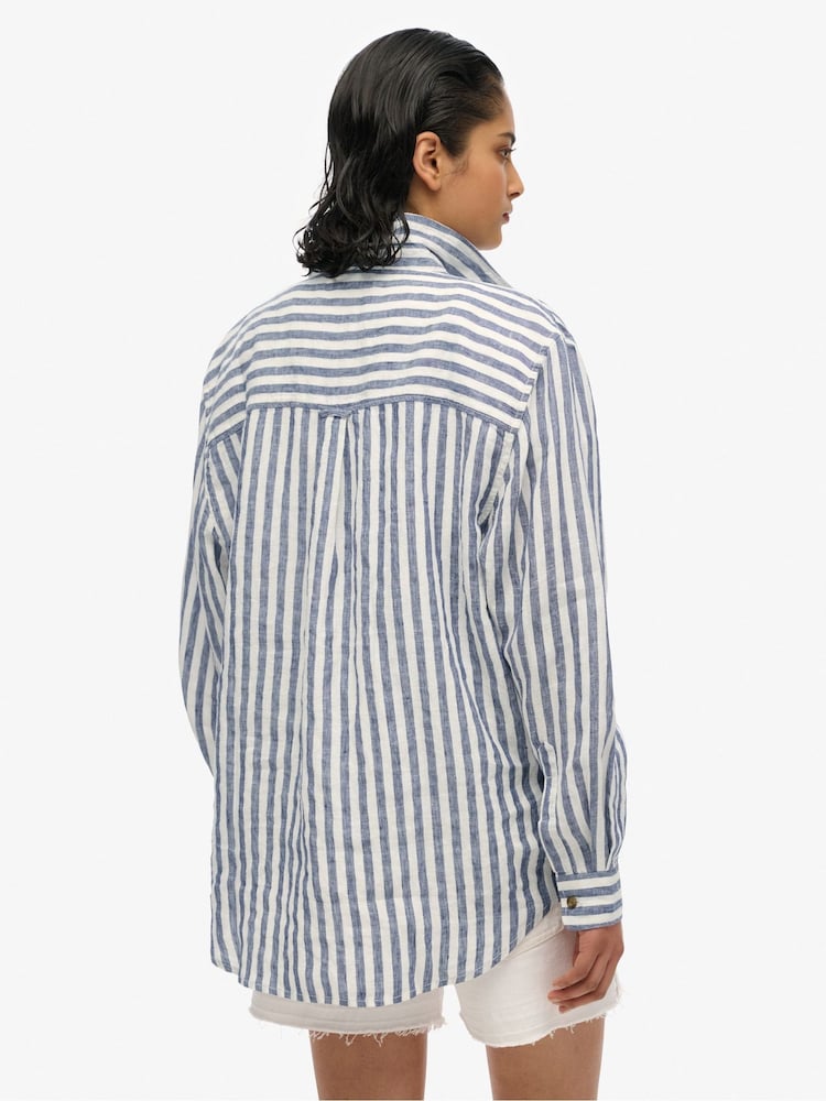 Superdry Blue Boyfriend Casual Linen Shirt - Image 4 of 7