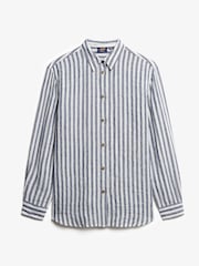 Superdry Blue Boyfriend Casual Linen Shirt - Image 7 of 7