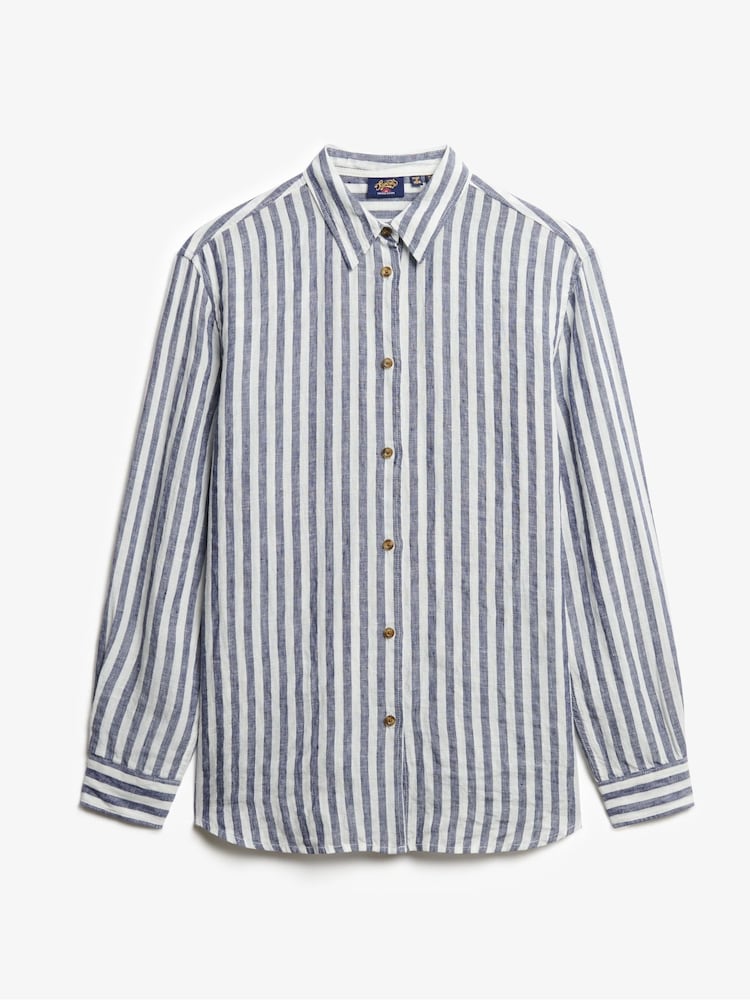Superdry Blue Boyfriend Casual Linen Shirt - Image 7 of 7