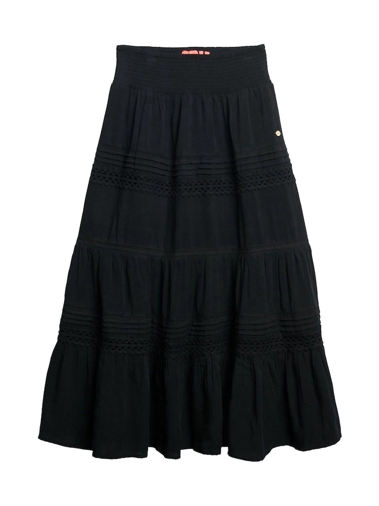Superdry Black Ibiza Lace Mix Maxi Skirt - Image 1 of 7