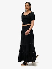 Superdry Black Ibiza Lace Mix Maxi Skirt - Image 3 of 7