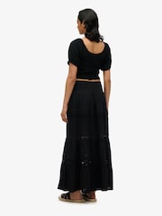 Superdry Black Ibiza Lace Mix Maxi Skirt - Image 4 of 7