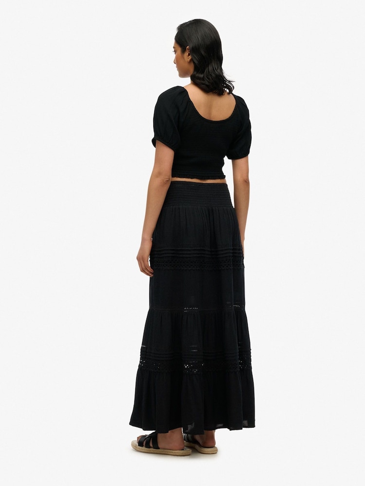 Superdry Black Ibiza Lace Mix Maxi Skirt - Image 4 of 7