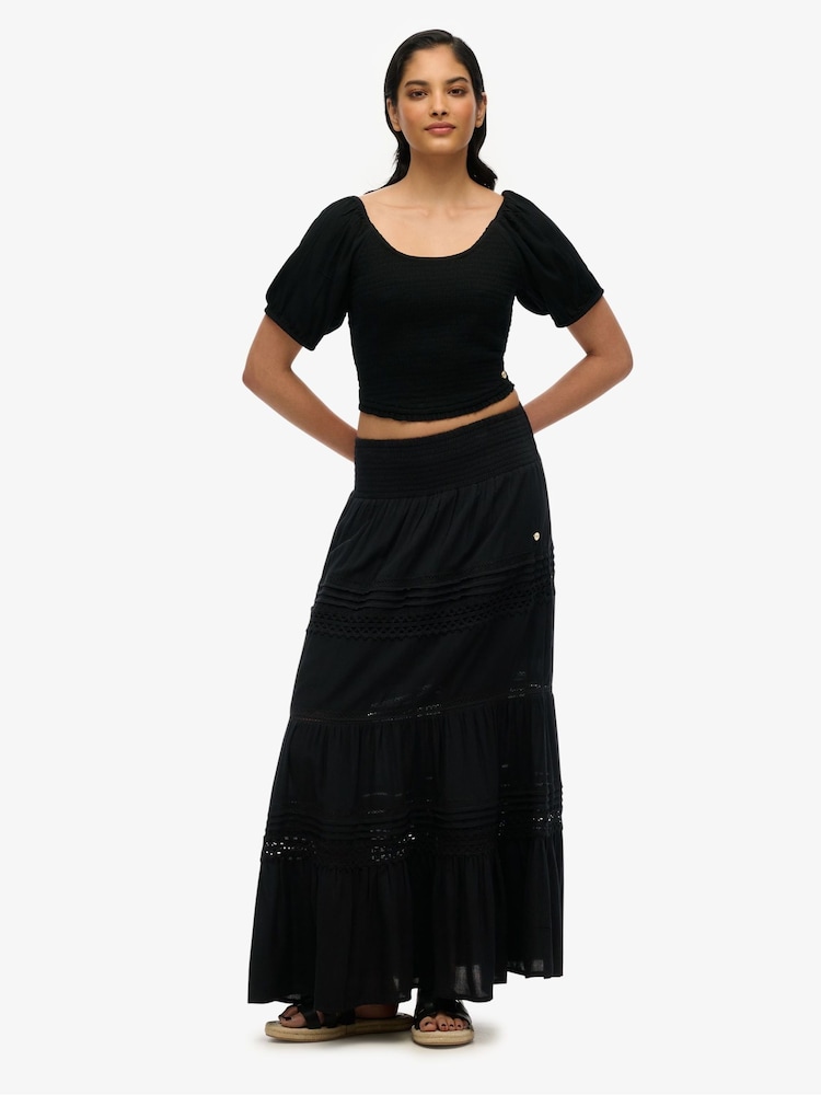 Superdry Black Ibiza Lace Mix Maxi Skirt - Image 5 of 7