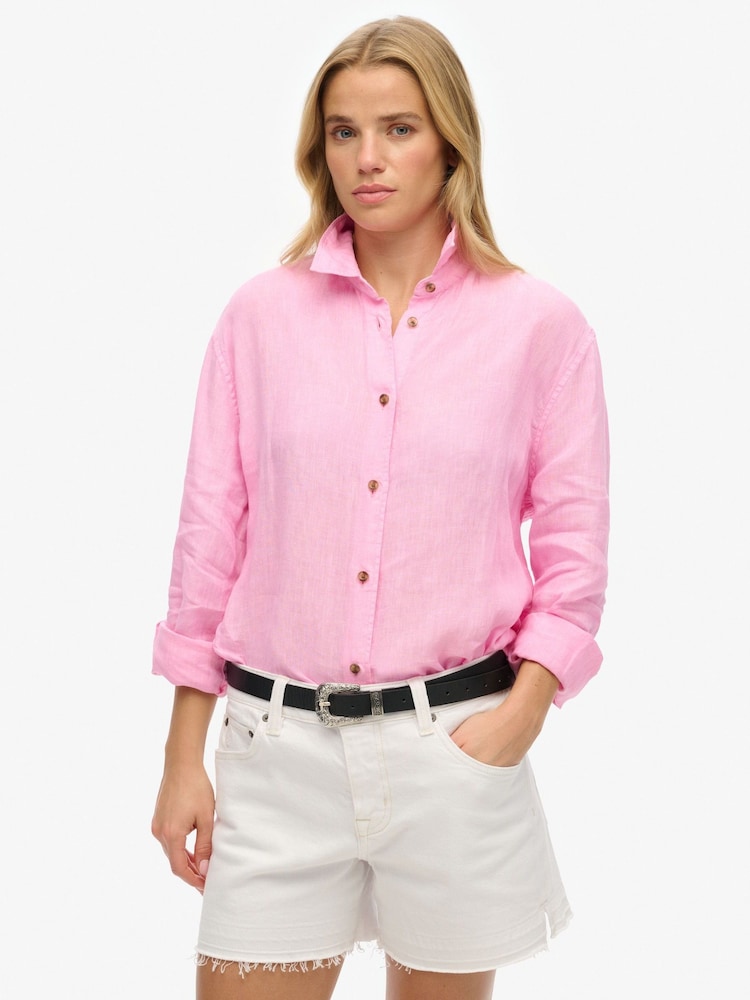 Superdry Pink Boyfriend Casual Linen Shirt - Image 3 of 8