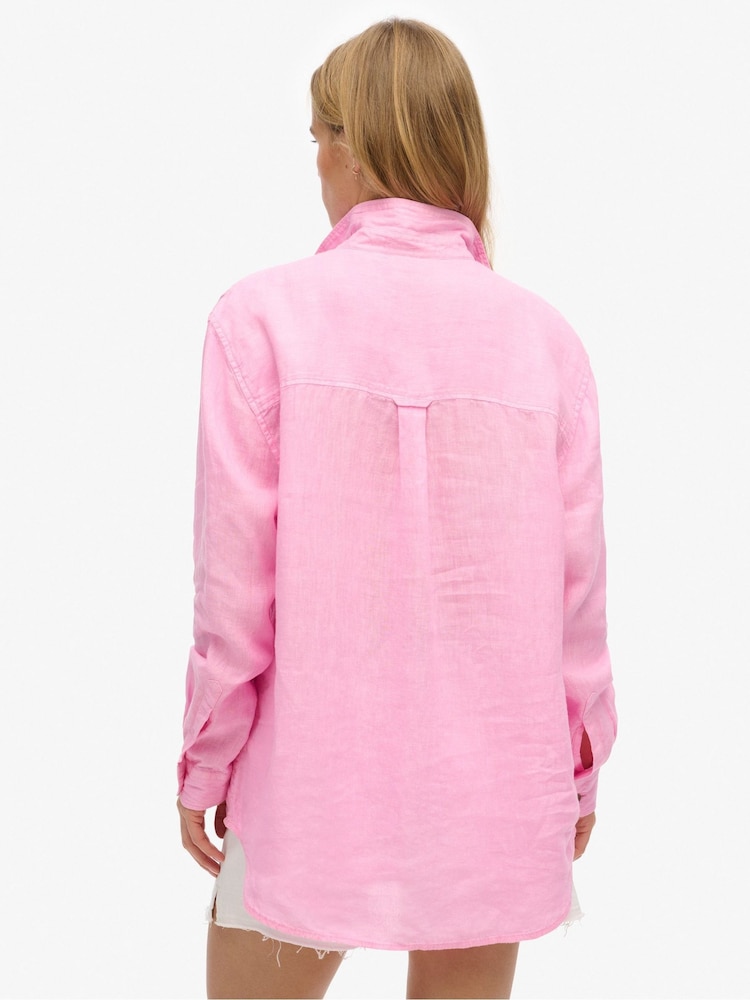 Superdry Pink Boyfriend Casual Linen Shirt - Image 4 of 8