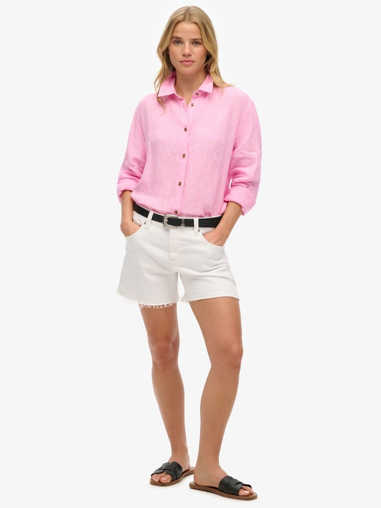 Superdry Pink Boyfriend Casual Linen Shirt - Image 5 of 8