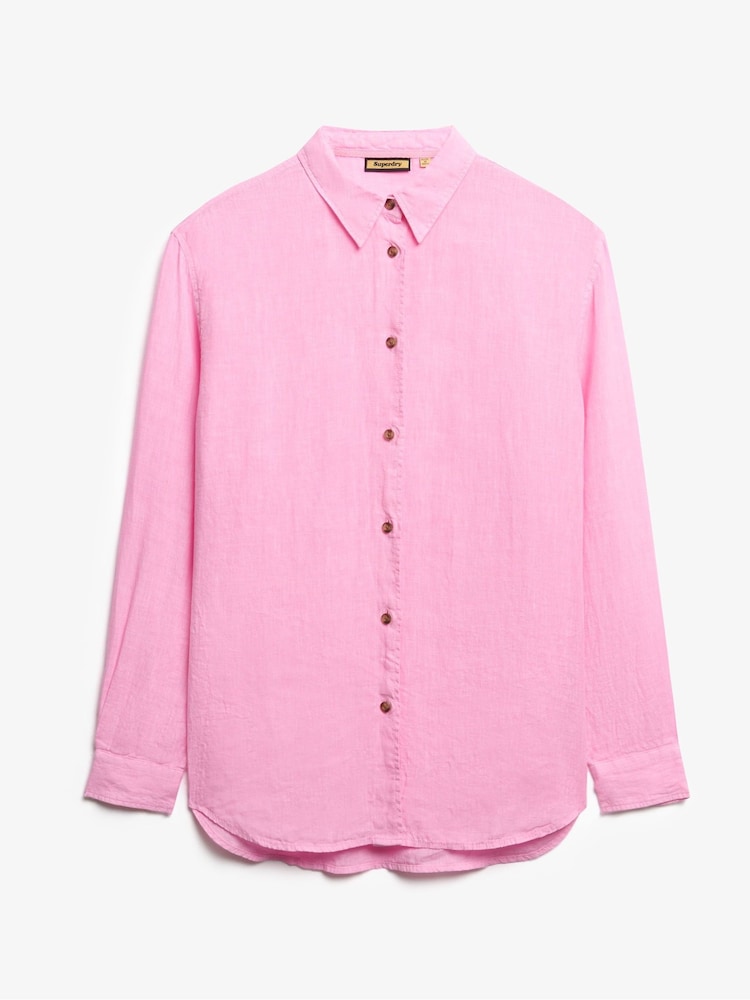 Superdry Pink Boyfriend Casual Linen Shirt - Image 7 of 8