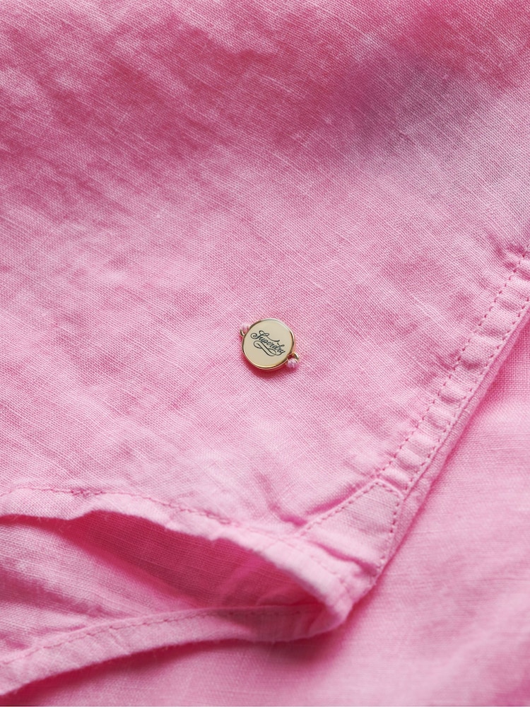 Superdry Pink Boyfriend Casual Linen Shirt - Image 8 of 8 Superdry Pink Boyfriend Casual Linen Shirt - Image 8 of 8