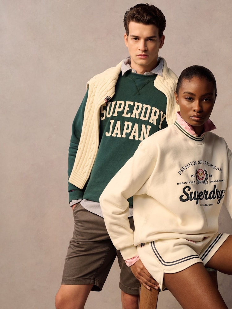 Superdry White Country Club Loose Crew Sweat Tops - Image 3 of 9