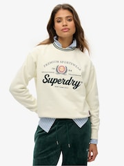 Superdry White Country Club Loose Crew Sweat Tops - Image 4 of 9