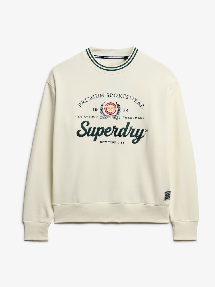 Superdry White Country Club Loose Crew Sweat Tops - Image 8 of 9