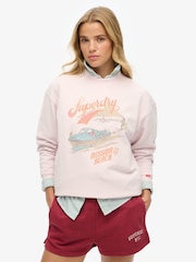 Superdry Pink Souvenir Graphic Print Loose Crew 100% Cotton Sweatshirt - Image 1 of 6