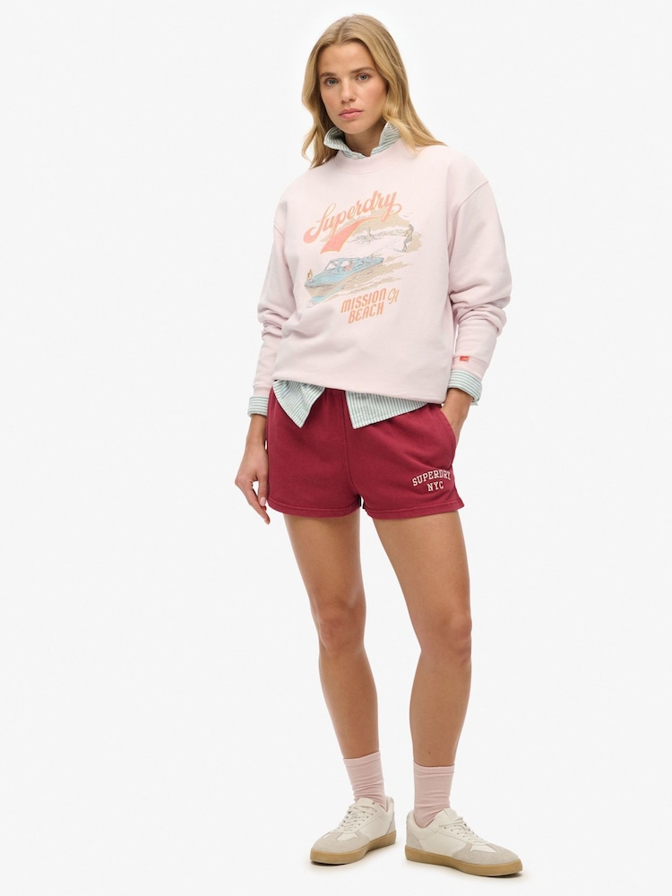 Superdry Pink Souvenir Graphic Print Loose Crew 100% Cotton Sweatshirt - Image 2 of 6