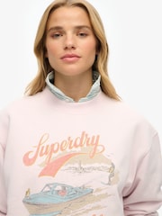 Superdry Pink Souvenir Graphic Print Loose Crew 100% Cotton Sweatshirt - Image 4 of 6