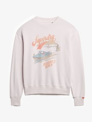 Superdry Pink Souvenir Graphic Print Loose Crew 100% Cotton Sweatshirt - Image 5 of 6