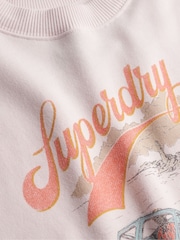 Superdry Pink Souvenir Graphic Print Loose Crew 100% Cotton Sweatshirt - Image 6 of 6