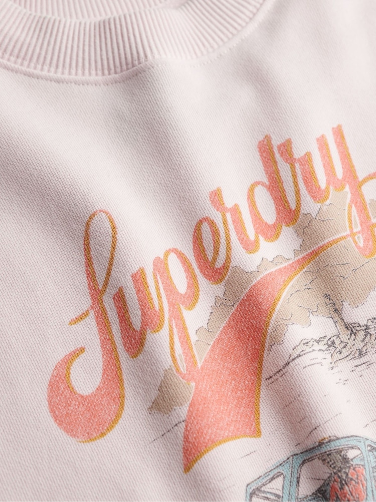 Superdry Pink Souvenir Graphic Print Loose Crew 100% Cotton Sweatshirt - Image 6 of 6