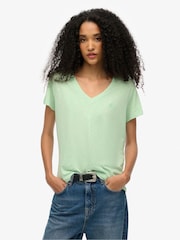 Superdry Green Slub Embroidered V-Neck T-Shirt - Image 1 of 6