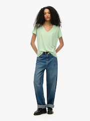 Superdry Green Slub Embroidered V-Neck T-Shirt - Image 3 of 6
