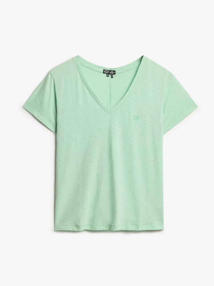 Superdry Green Slub Embroidered V-Neck T-Shirt - Image 5 of 6