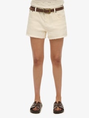 Superdry White Mid Rise Denim Hot 100% Cotton Shorts - Image 1 of 7