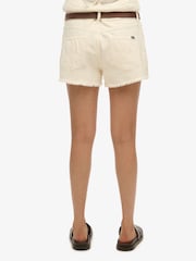 Superdry White Mid Rise Denim Hot 100% Cotton Shorts - Image 2 of 7