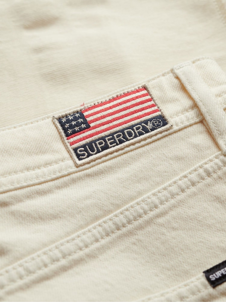 Superdry White Mid Rise Denim Hot 100% Cotton Shorts - Image 7 of 7