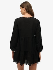 Superdry Black Mini Broderie Tiered 100% Cotton Dress - Image 2 of 7