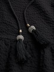 Superdry Black Mini Broderie Tiered 100% Cotton Dress - Image 7 of 7