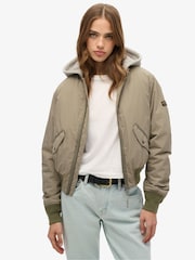 Superdry Green 100% Cotton Hooded Ma1 Bomber Jacket - Image 1 of 6