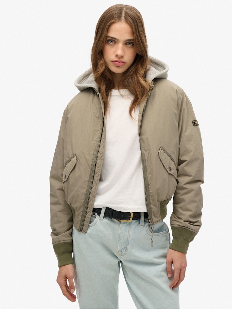 Superdry Green 100% Cotton Hooded Ma1 Bomber Jacket - Image 1 of 6