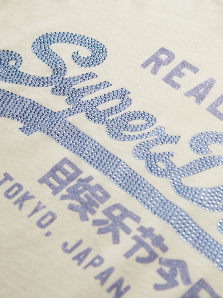 Blanco - Superdry VL Rhinestone Slim Fit T-Shirt - Imagen 6 de 6