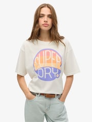 Superdry White Oversized Neon Rainbow 100% Cotton T-Shirt - Image 1 of 6