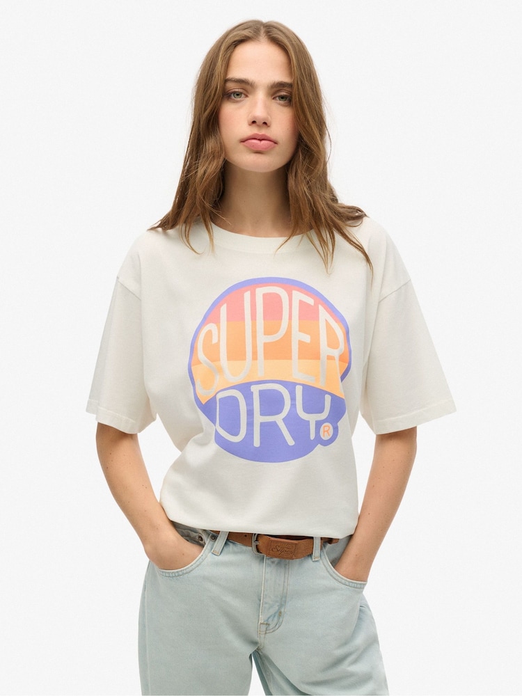 Superdry White Oversized Neon Rainbow 100% Cotton T-Shirt - Image 1 of 6