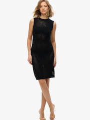Superdry Black 100% Cotton Chevron Crochet Mini Dress - Image 1 of 6