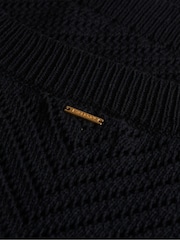Superdry Black 100% Cotton Chevron Crochet Mini Dress - Image 5 of 6