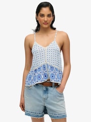 Superdry Blue Off Vintage Ladder Trim Cami Top - Image 1 of 8